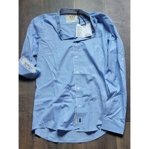 MBO Pima Cotton Slim Fit Button Down‎ Shirt Striped Light Blue Large